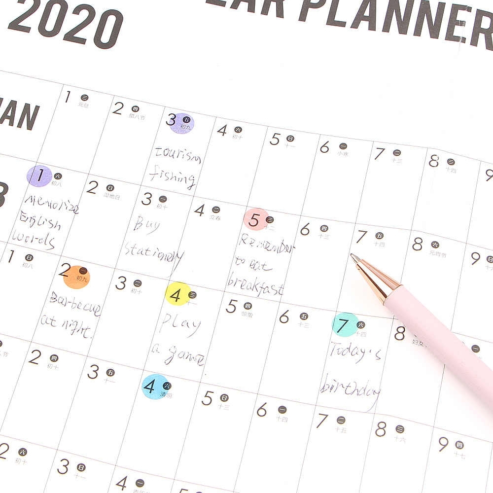 1Pc 2020 Year Wall Calendar With Sticker Dots 365 Days Learning Schedule  Periodic Planner Year Memo Agenda Organizer Office