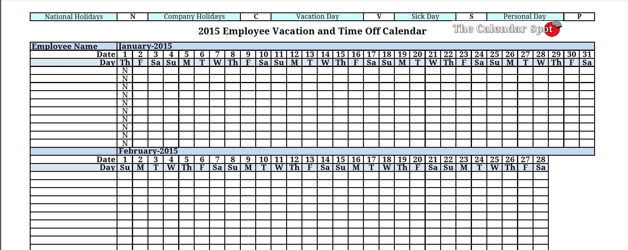 2015 Employee Vacation Absence Tracking Calendar, #absence