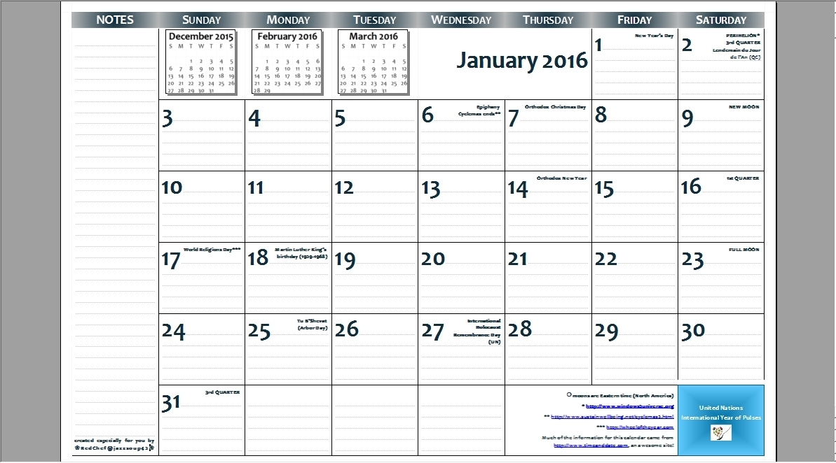 2016 11×17 Free Printable Page-Per-Month Wall Calendar With