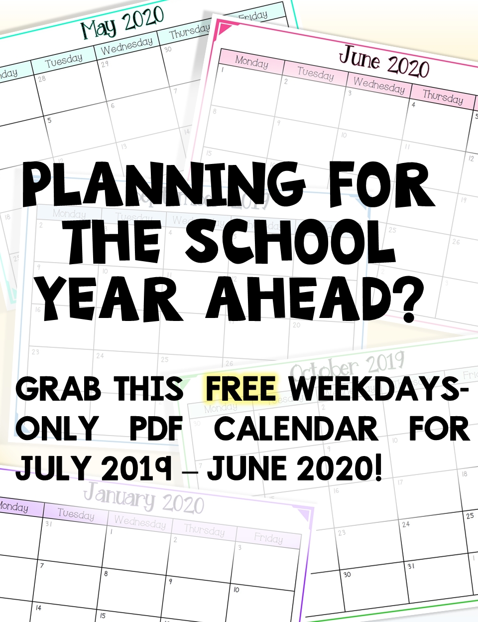2019-2020 Free School Year Calendar (Weekdays Only