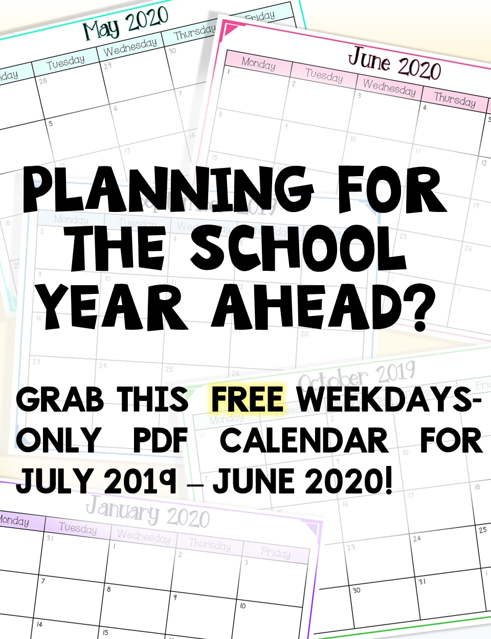 2019-2020 Free School Year Calendar (Weekdays Only