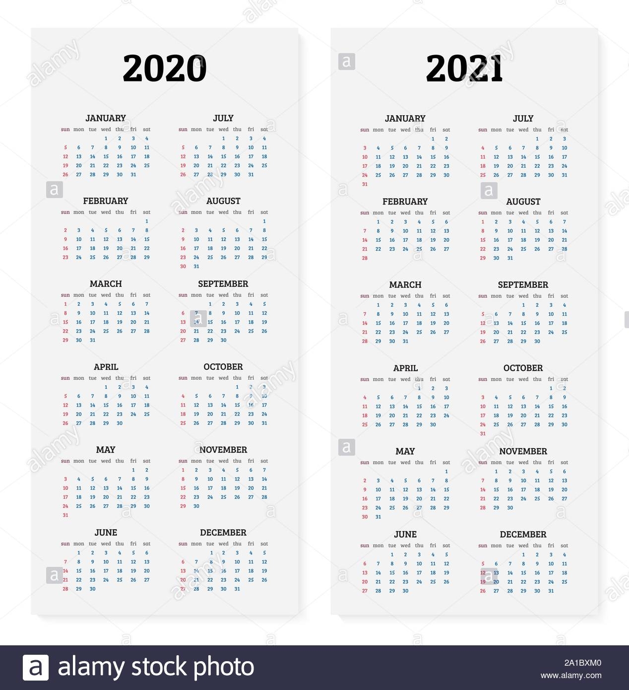 2020 And 2021 Annual Calendar. Vector Illustration Stock