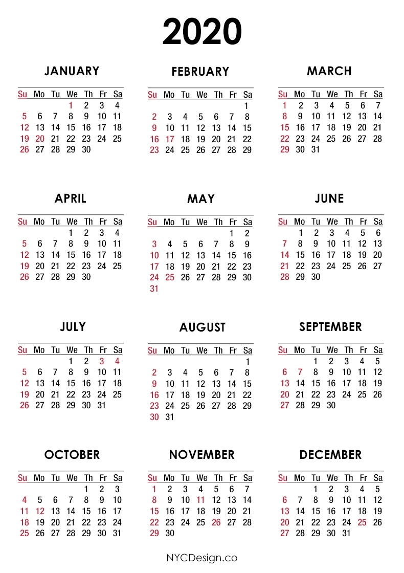 2020 Calendar With Us Holidays, Pdf – Printable, White