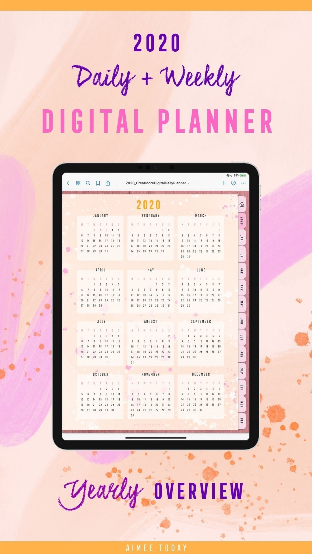 2020 Dated Digital Planner For Ipad To Use In Your Goodnotes