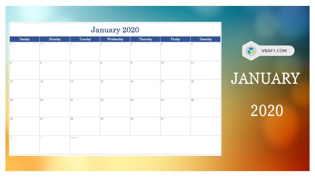 2020 Year Monthly Calendar | Free Download | Vbaf1