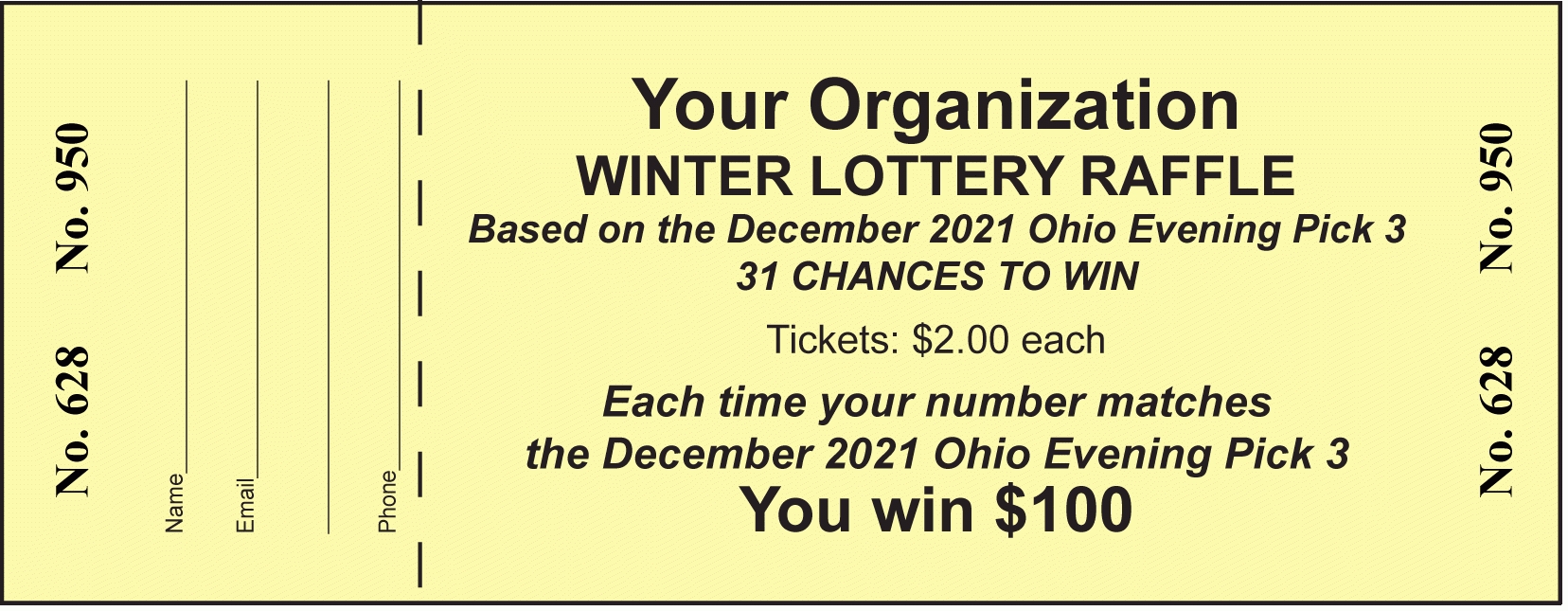 3 Digit State Lottery Tickets - Raffle Ticket
