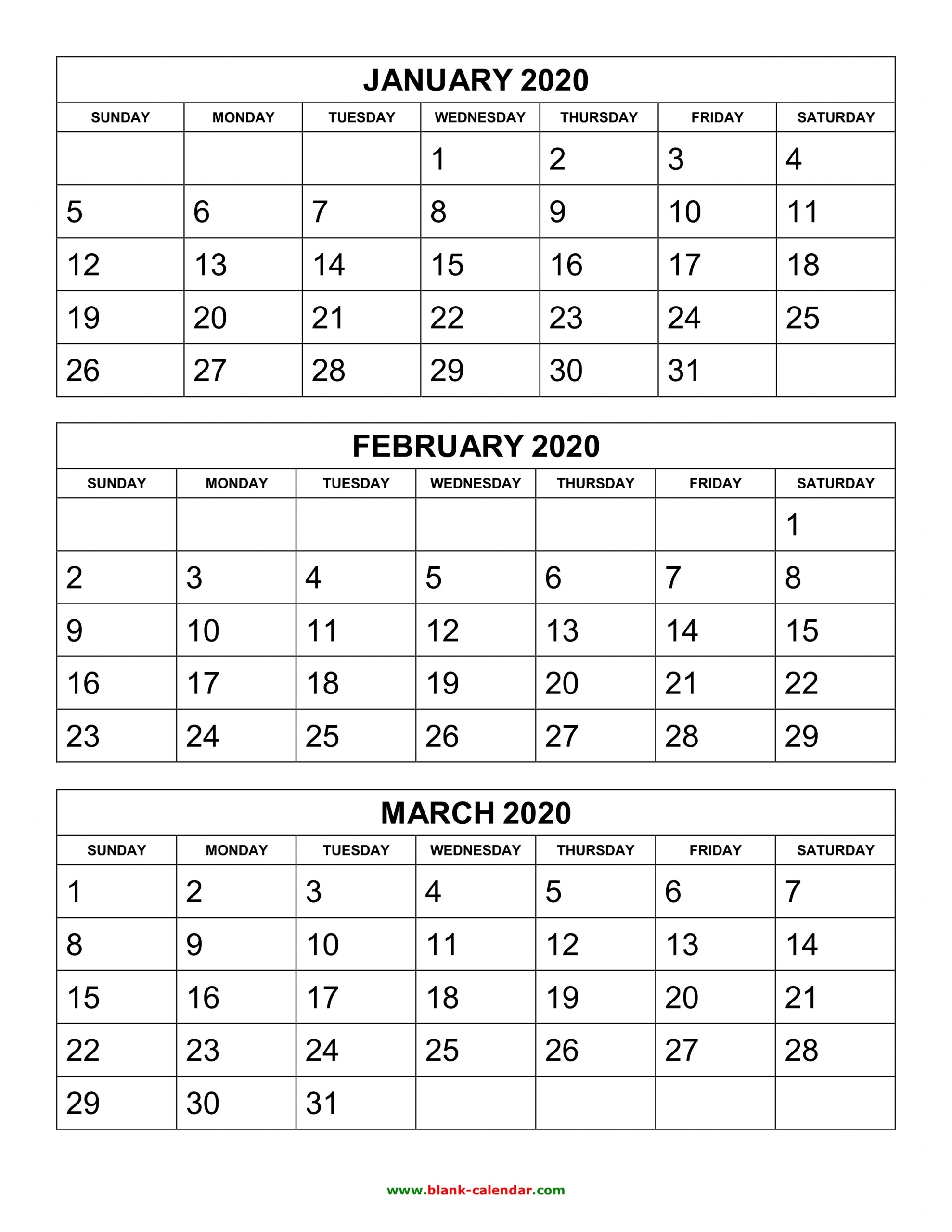 3 Month Calendar Template Word | Monthly Calendar Blank 2020