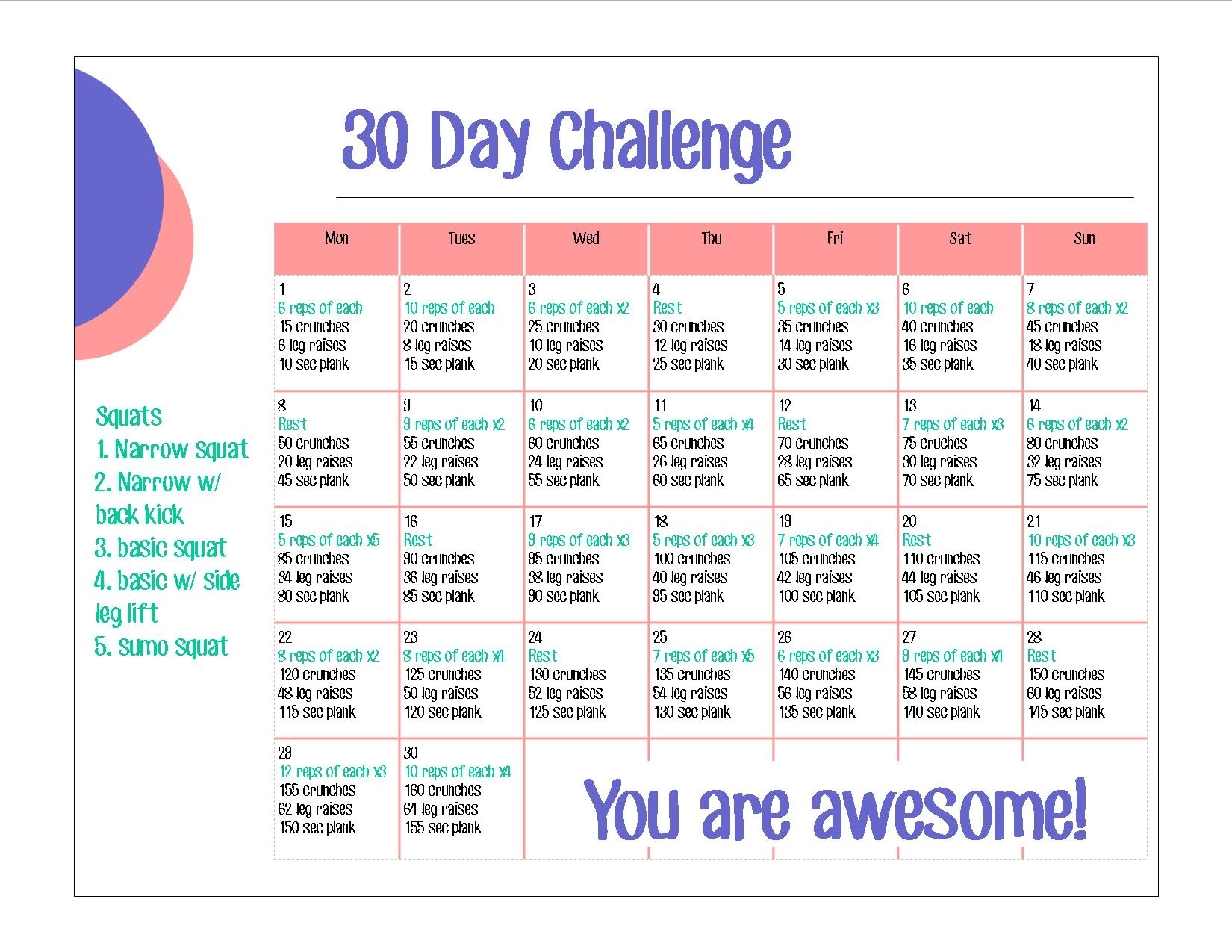 30 Day Challenge- Abs &amp; Squats - Cypress + Wool