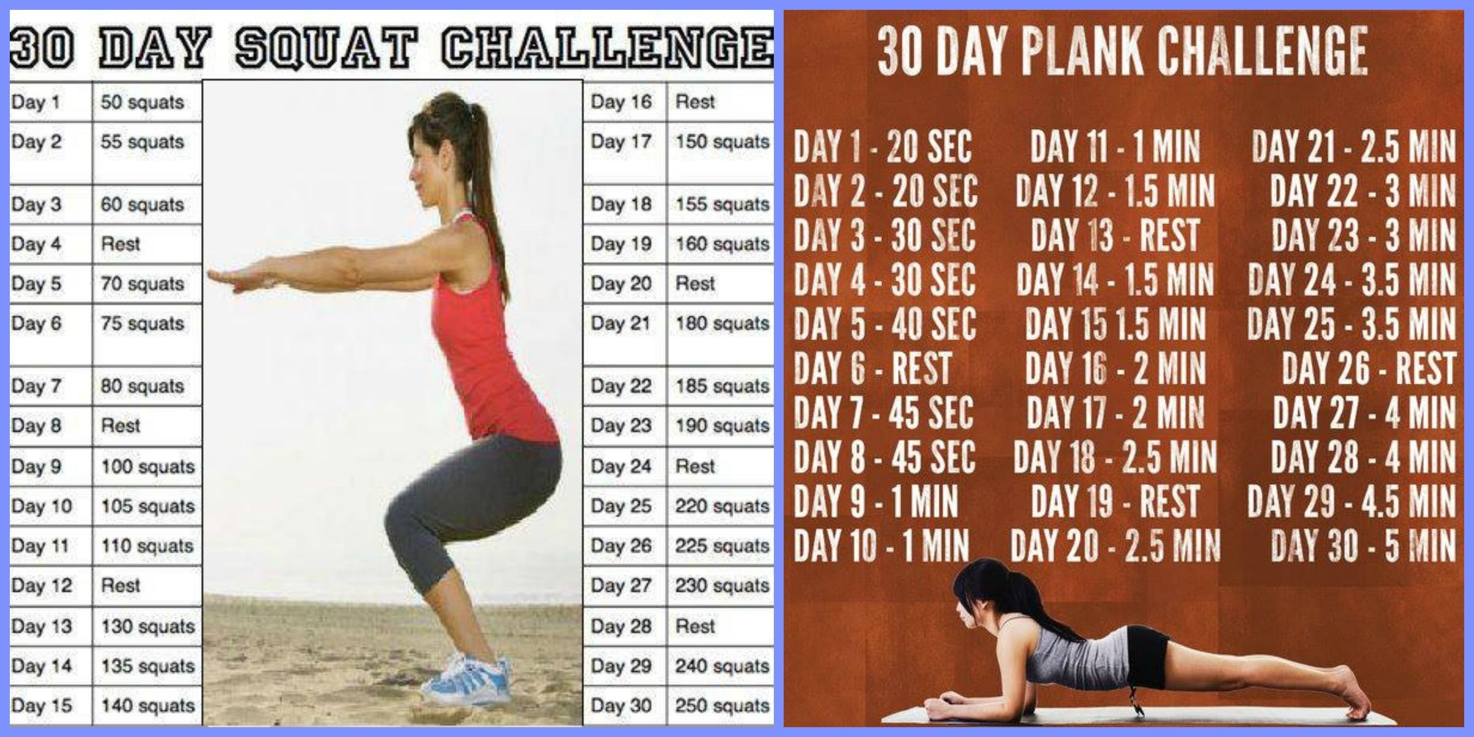 30-Day Squat Challenge Printable | 30 Day Squat/plank