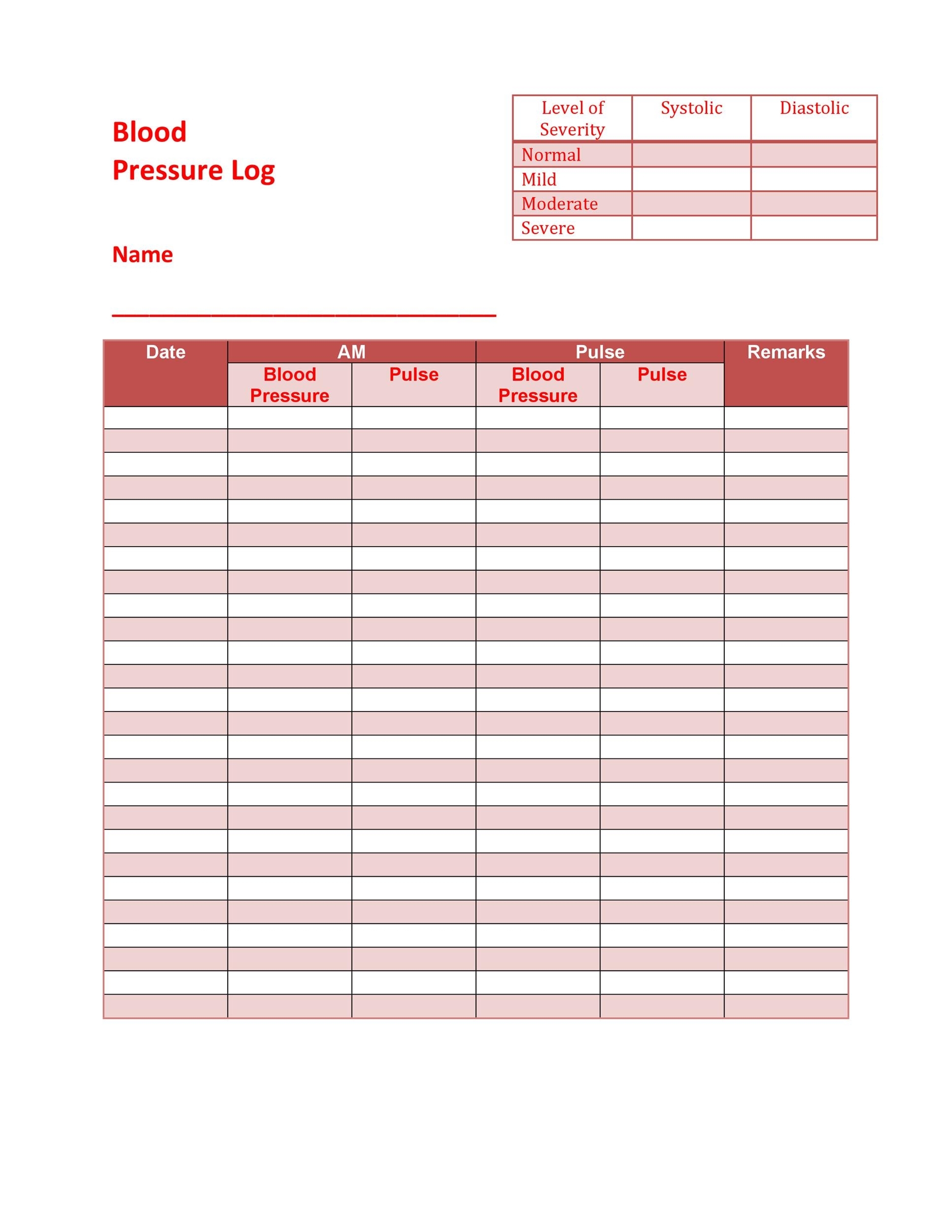 30+ Printable Blood Pressure Log Templates ᐅ Templatelab