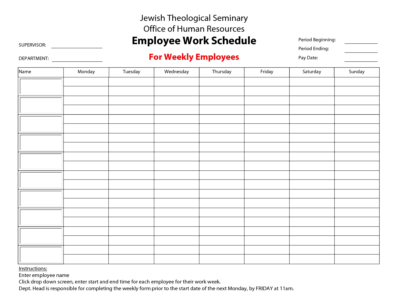 9 Best Images Of Printable Employee Work Schedule