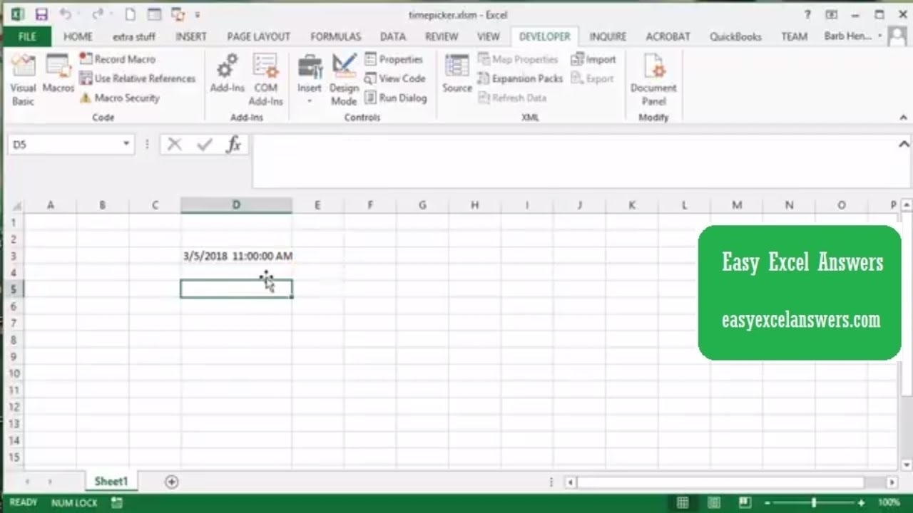 A &quot;time Picker&#039; In Excel With Two Methods