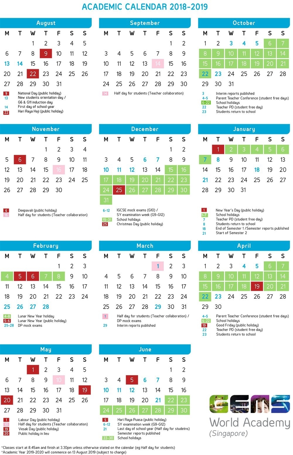 Academic Calendar | Gems World Academy (Singapore) (With