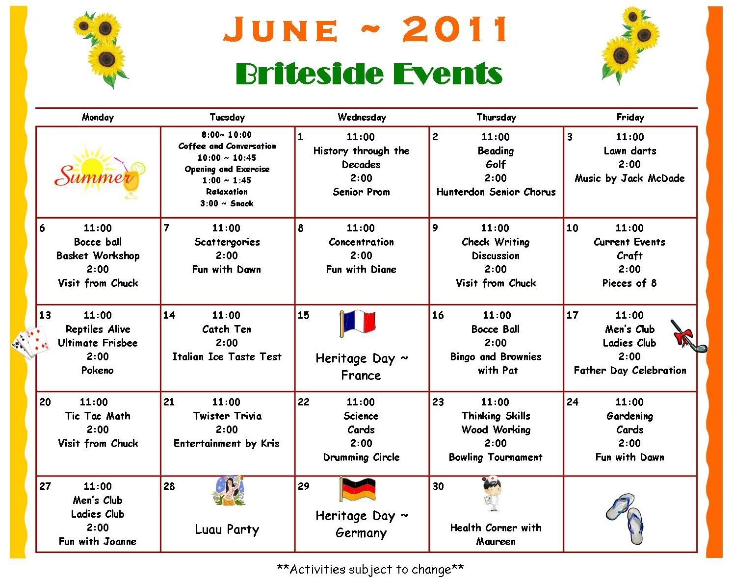 Activity Calendar Britesideadultdaycenter (With Images