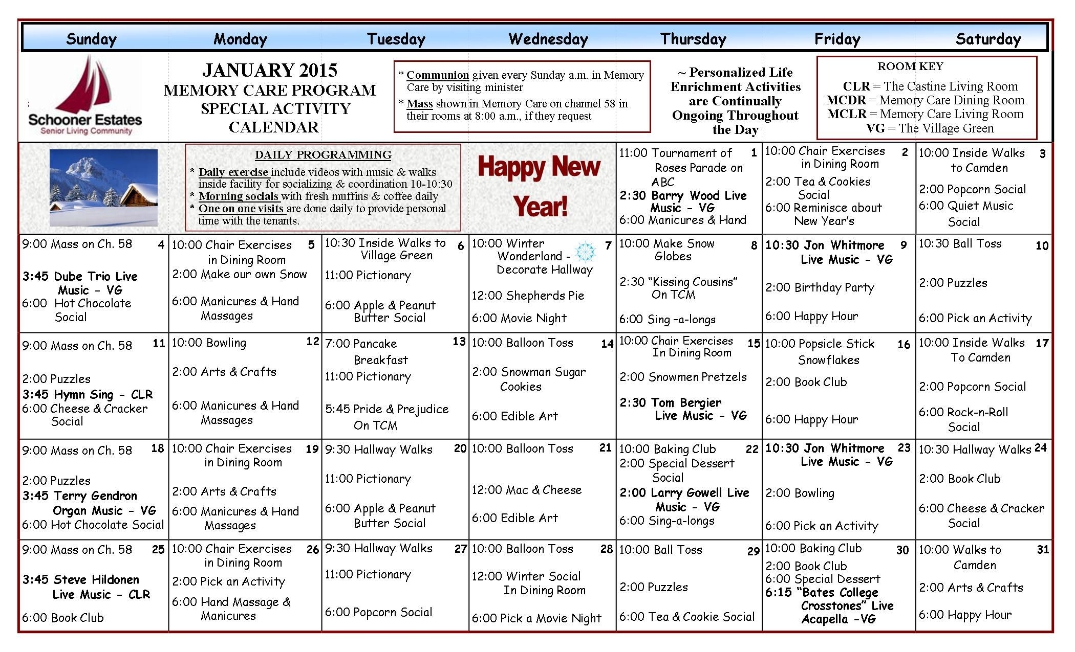 Activity Schedule In Memory Care | January 2015 Activity