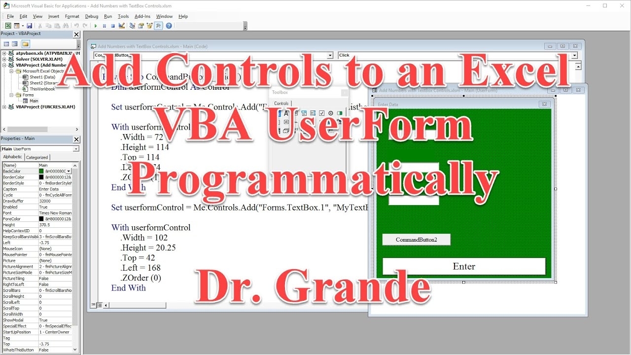 Adding Controls To An Excel Vba Userform Programmatically