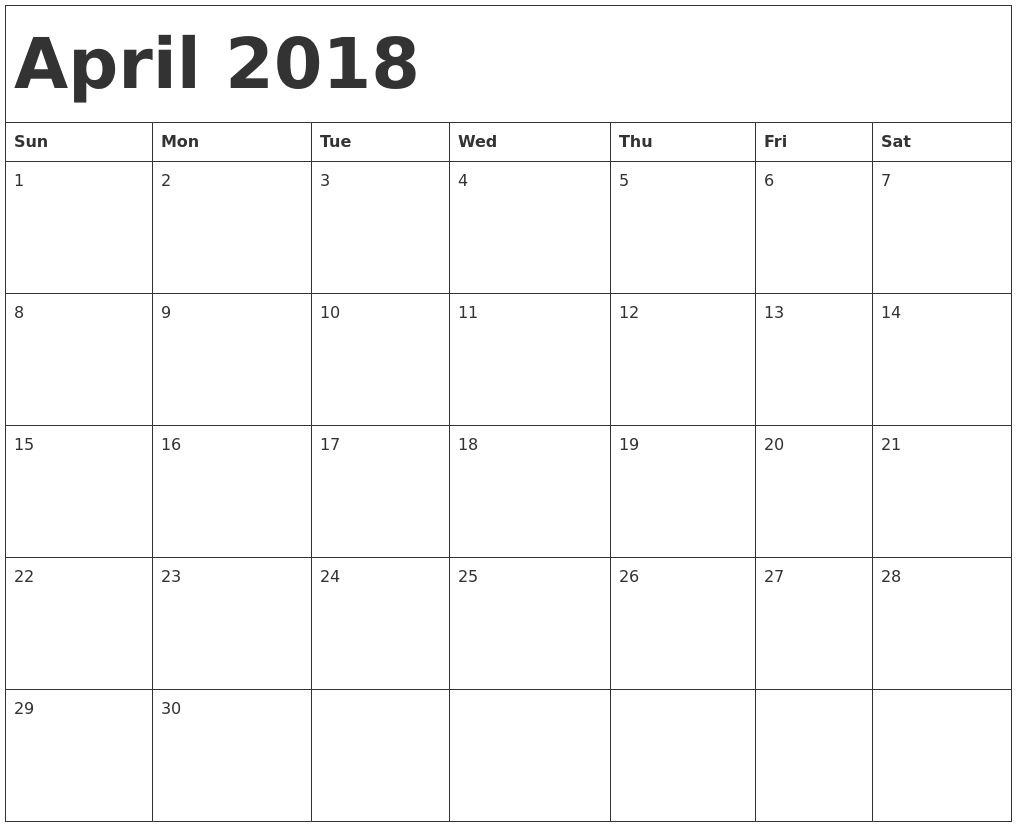 April 2018 Printable Calendar – Printable Free Calendar 2017