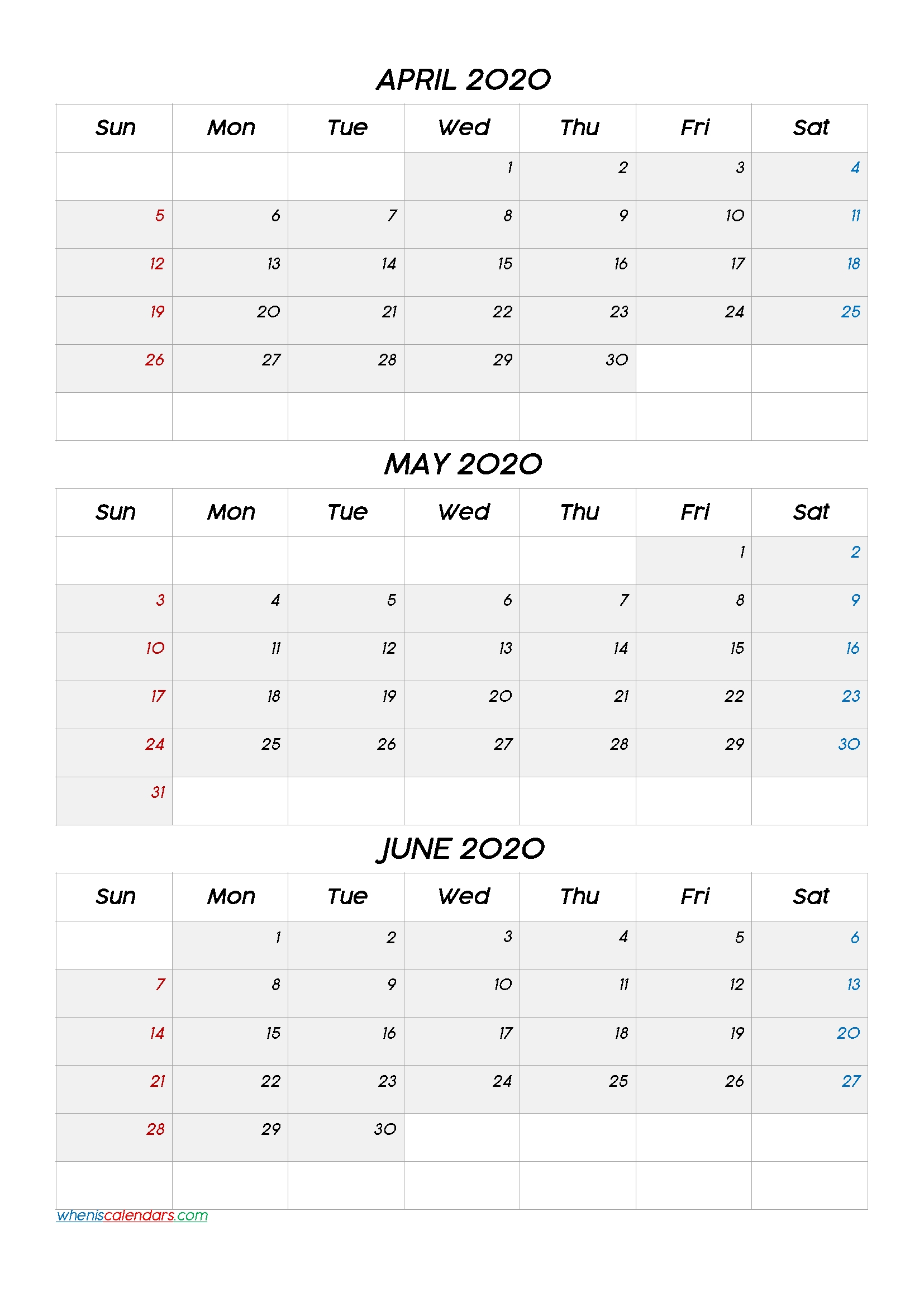 April May June 2020 Three Month Calendar-20Cc6 | Free