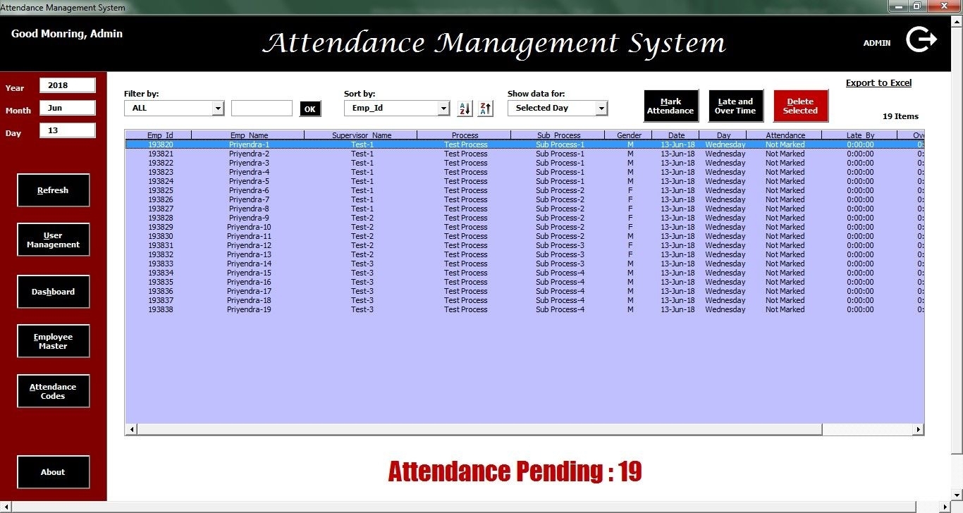 Attendance Management System V1.0 | Excel, Management