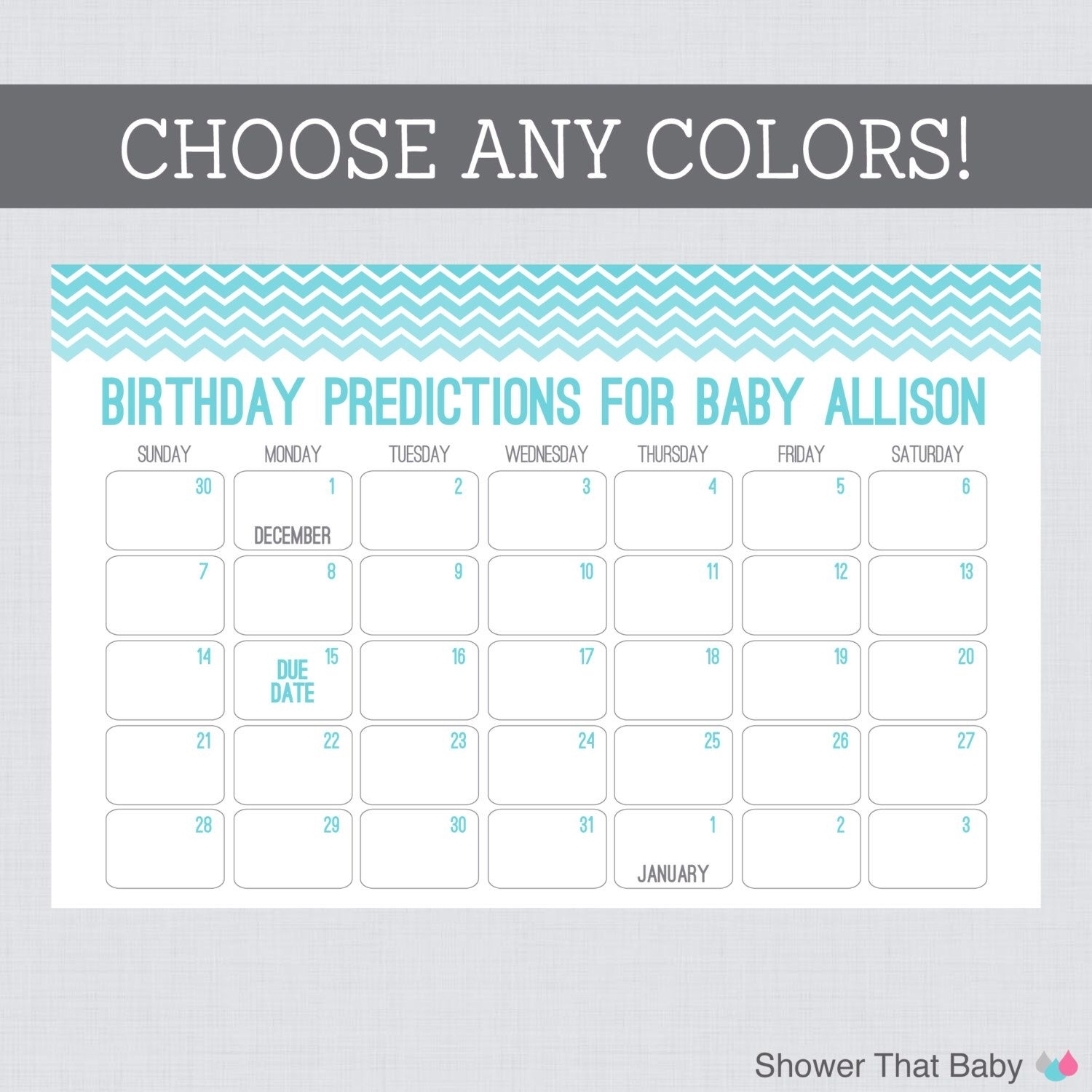 Baby Birthday Predictions Printable Chevron Baby Shower