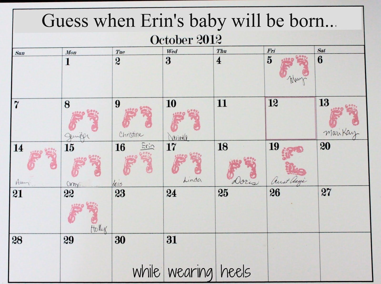 Baby Shower Calendar Template - Mance