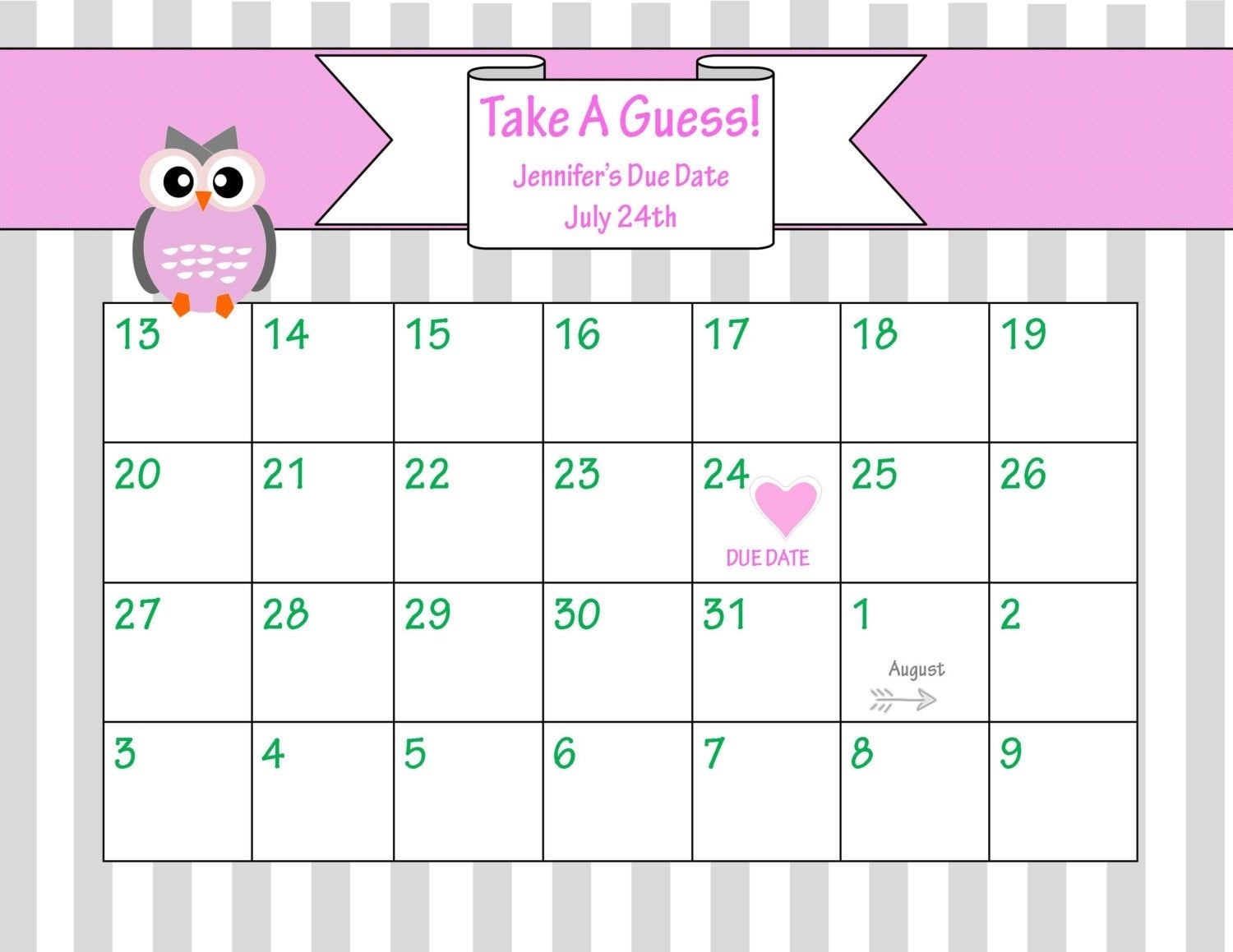 Baby Shower Calendar Template - Mance