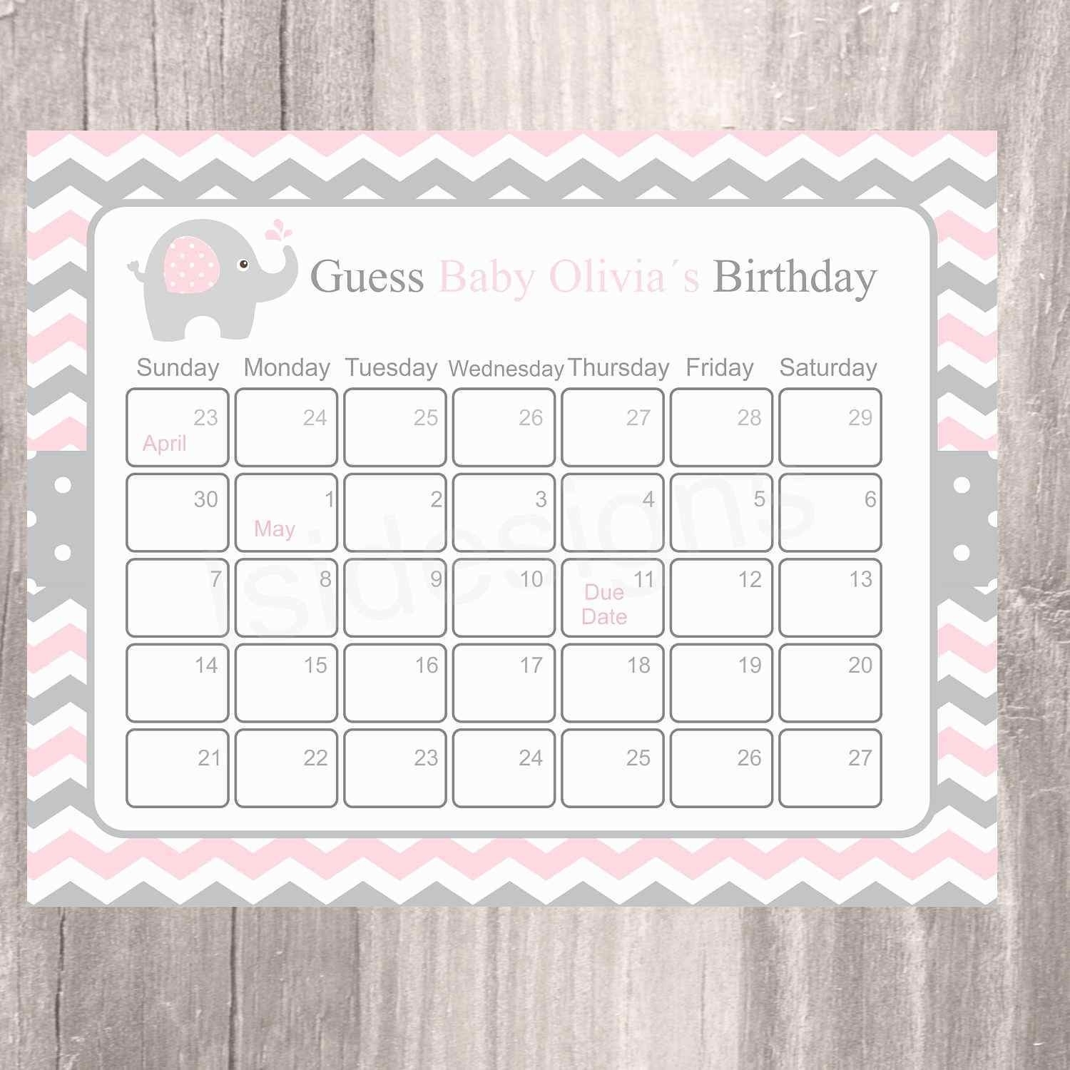 Baby Shower Calendar Template - Mance