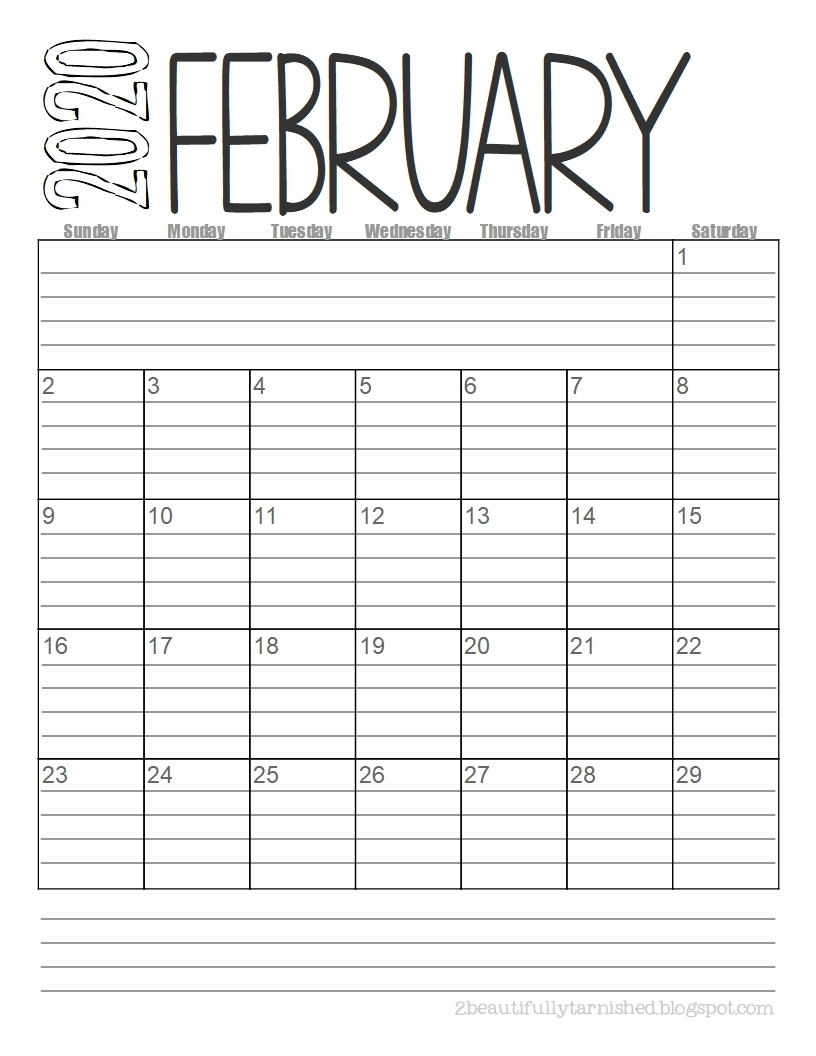 Free Printable Lined Monthly Calendar 2020 Calendar Template 2020