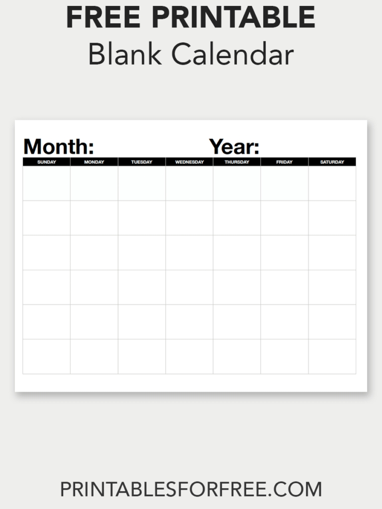Blank Calendar (Monthly - Sunday Start (With Images) | Blank