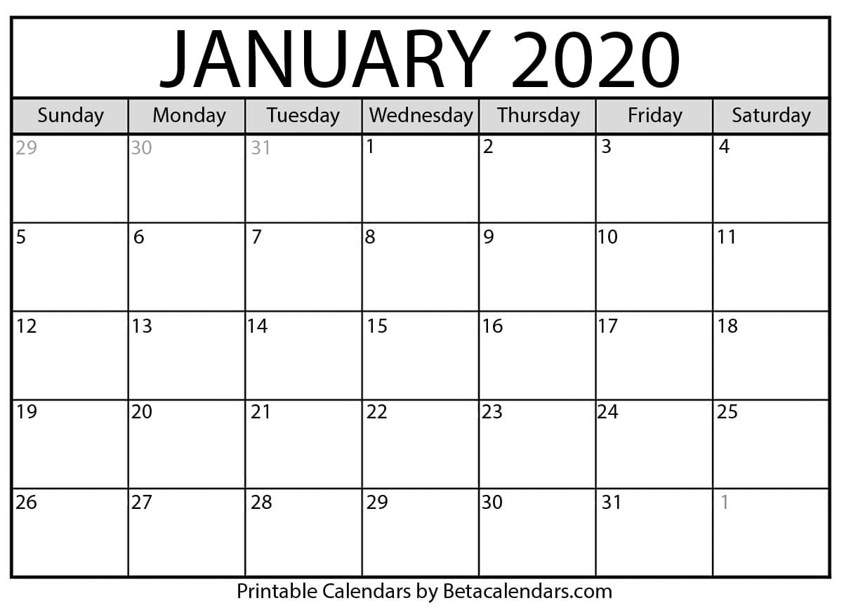 Blank January 2021 Calendar Printable