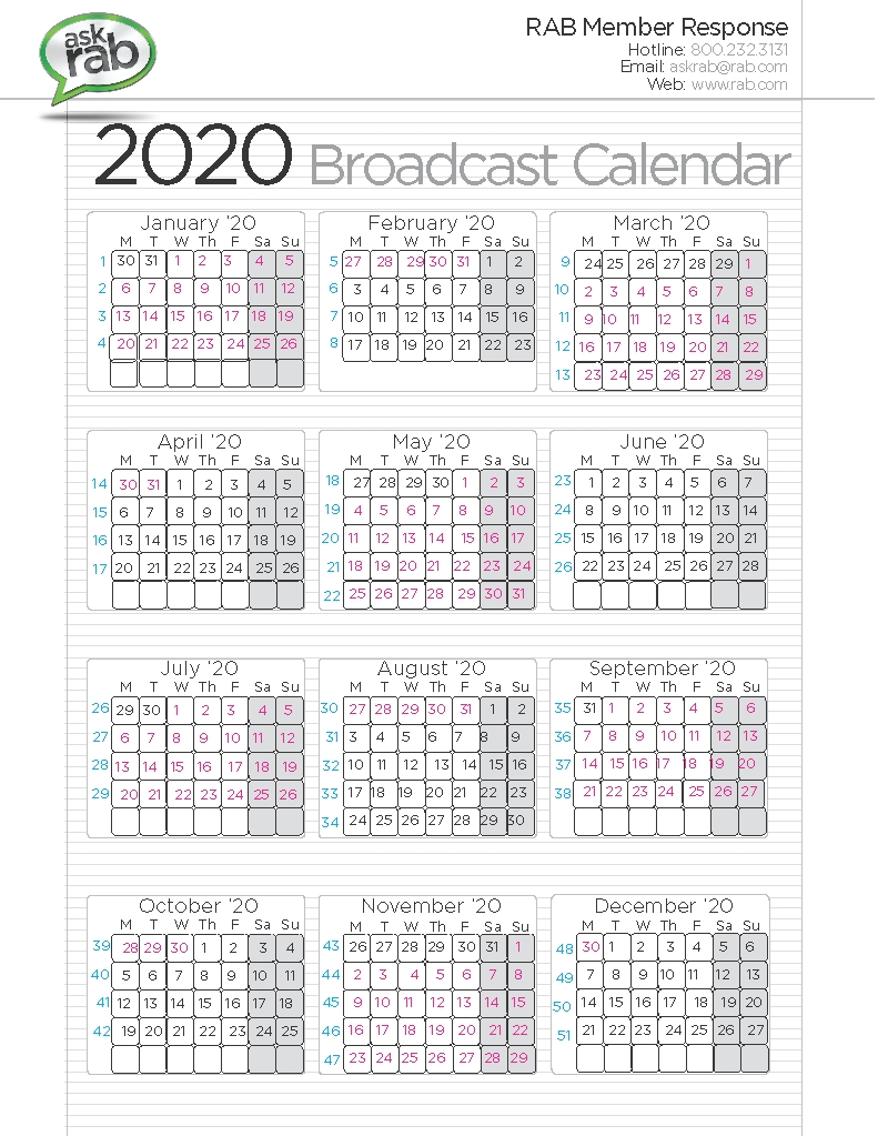 Broadcast Calendars | Rab