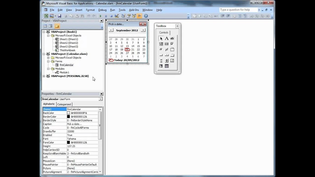 Build A Pop-Up Calendar For Excel #1