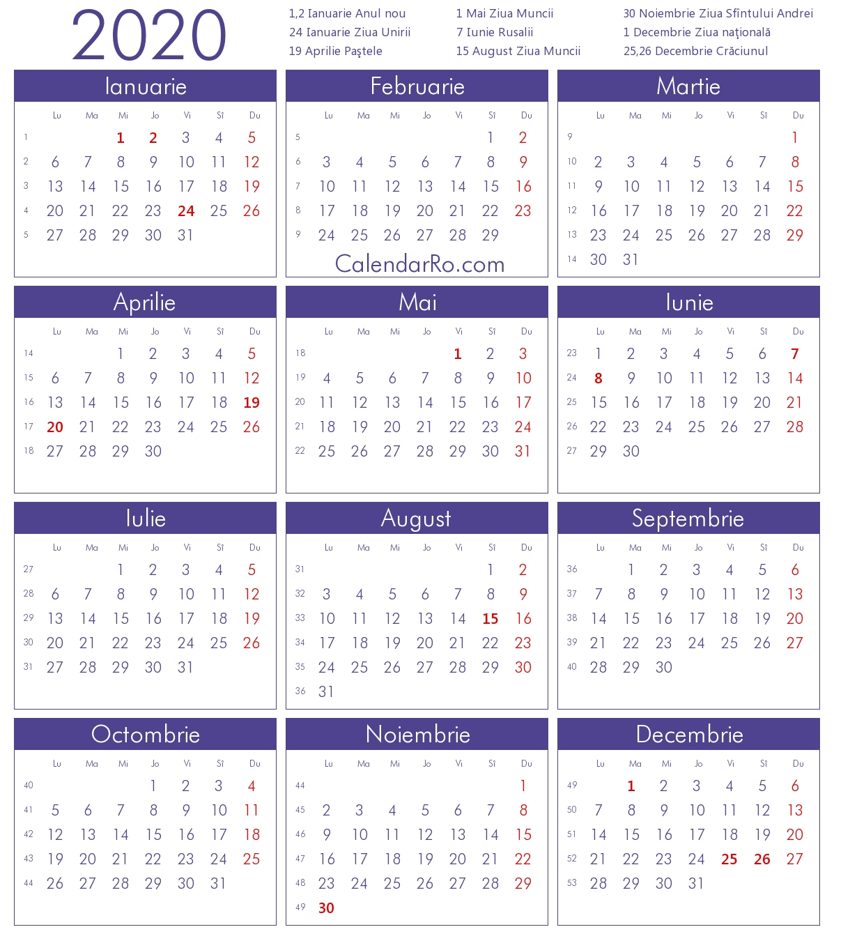 Calendar 2020