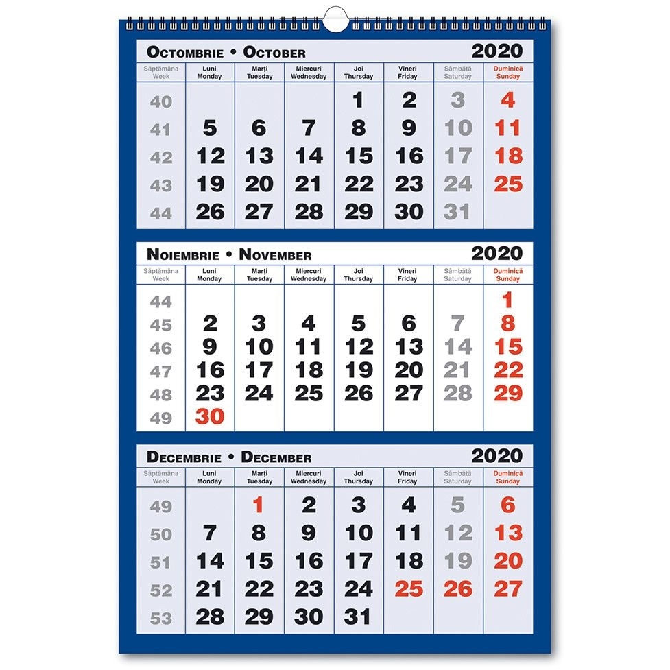 Calendar De Perete Triptic In 3 Culori 2020