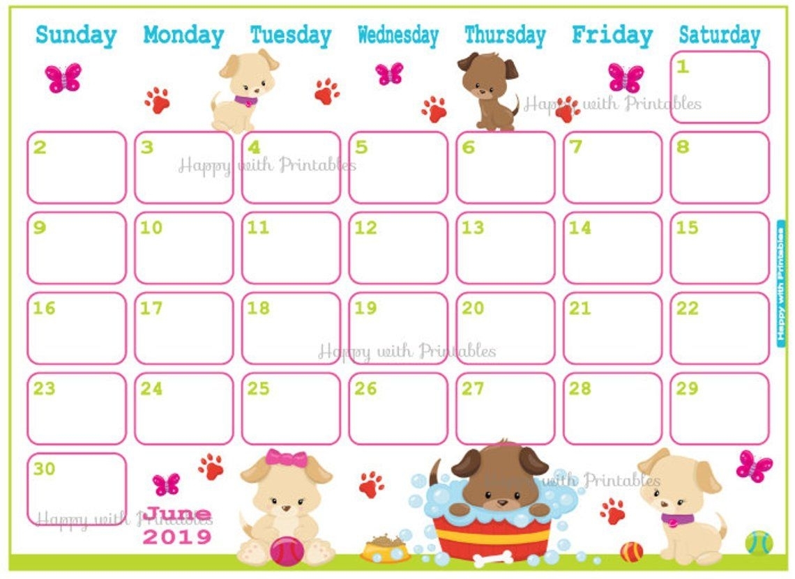 Calendar June 2019 - Cute Dogs Planner Printable - Cute