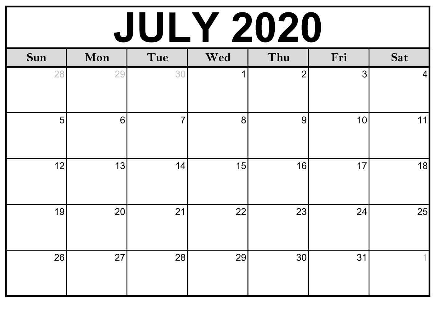 Calendar Month July 2020 - Free Printable Monthly Calendars