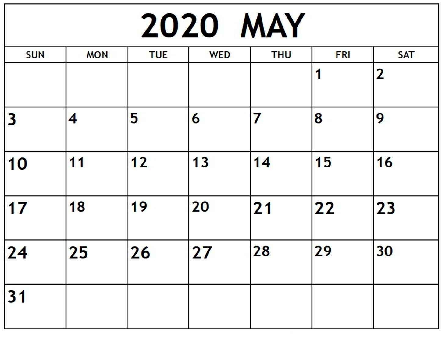 Calendar Month Of May 2020 A Excel Calendar - Orari E