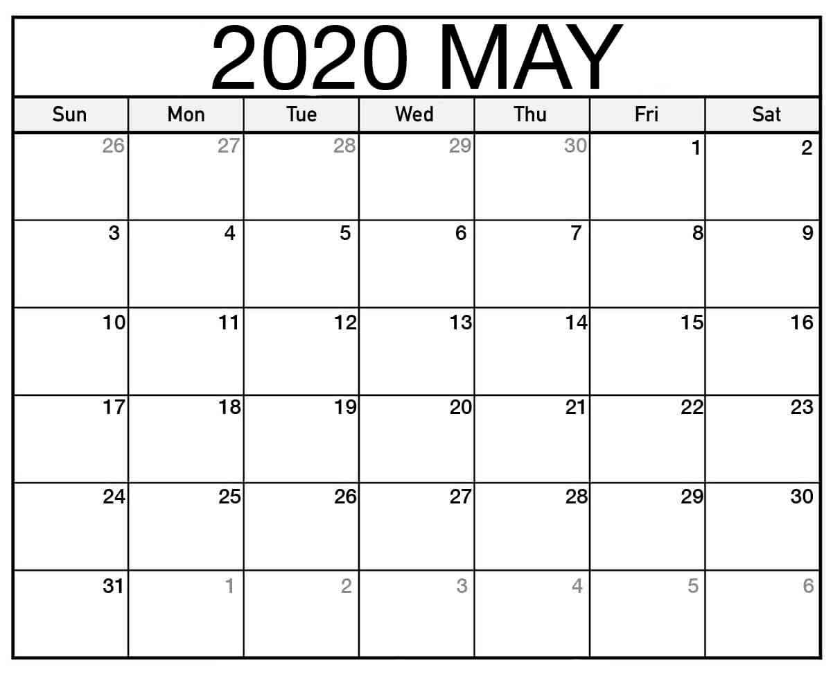 Calendar Month Of May 2020 - Monthly Calendar Printable