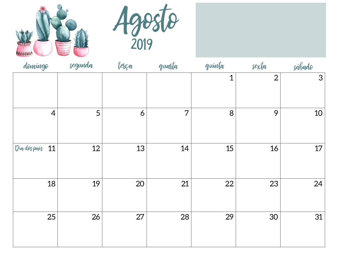 Calendário 2019 2020 Cactos Verde Digital Pdf Feriados