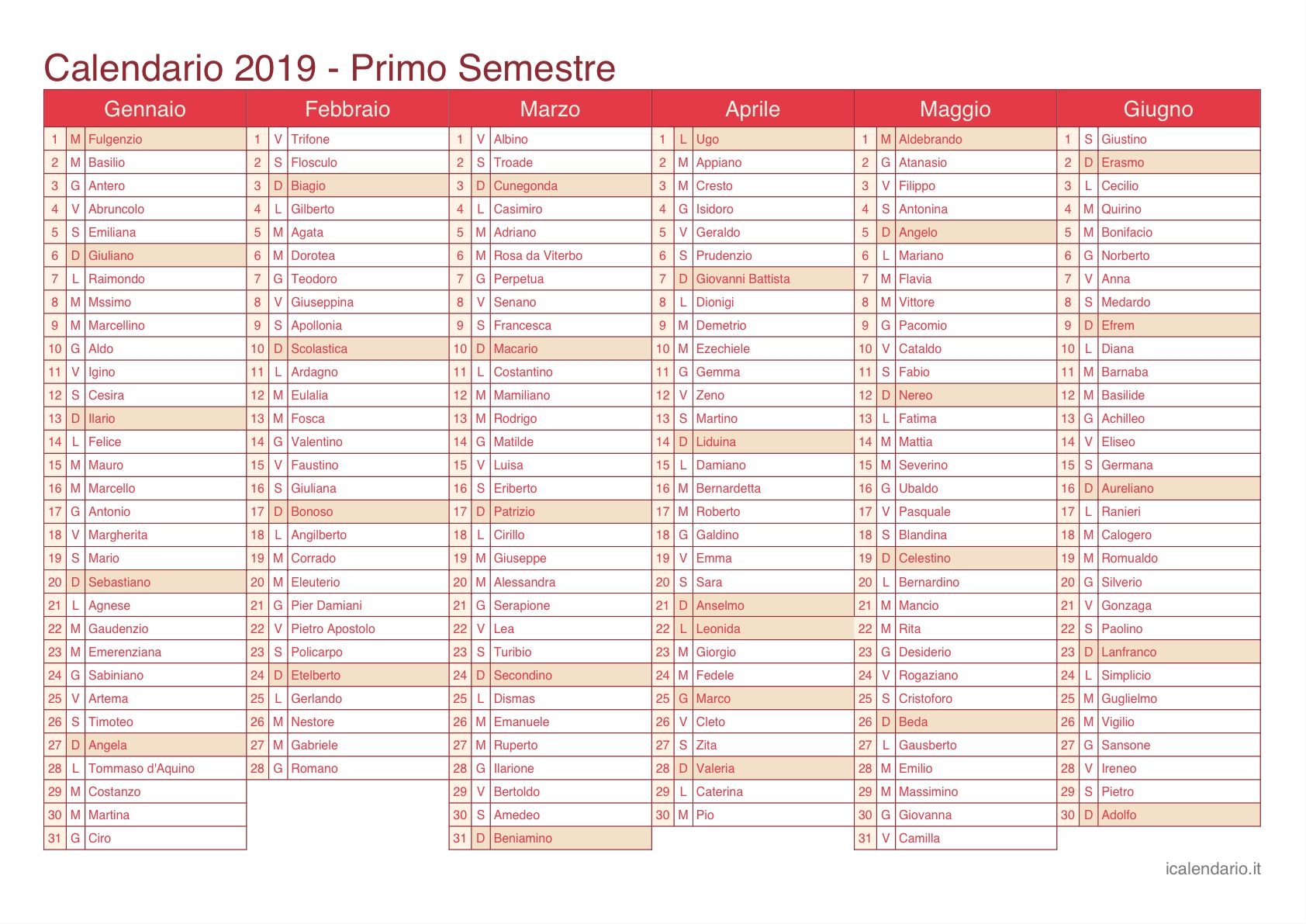Calendario 2019 Da Stampare - Icalendario.it