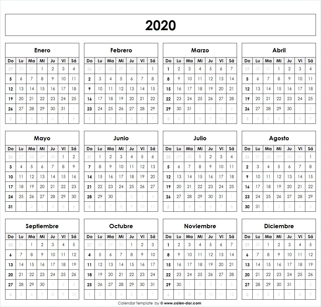 Calendario 2020 En Blanco Para Imprimir (Con Imágenes