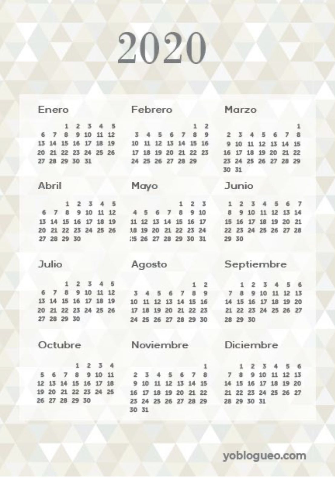 Calendario 2020 Gratis En Pdf Imprimible En Varios Modelos