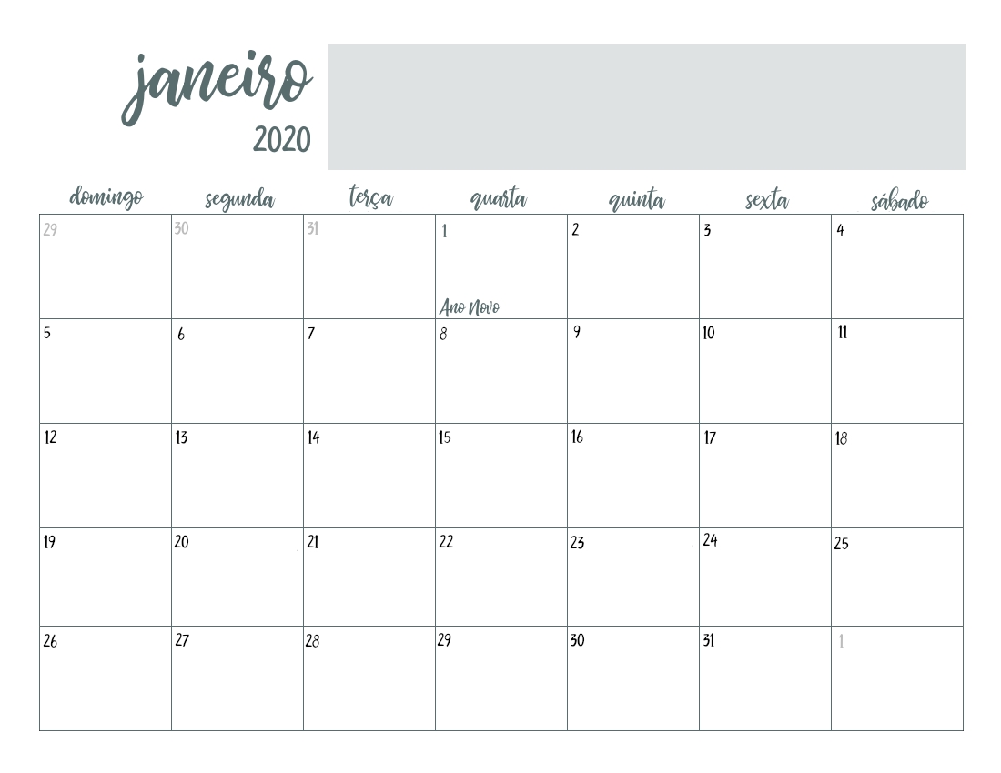 Calendário 2020 Minimalista Cinza Digital Pdf Planner