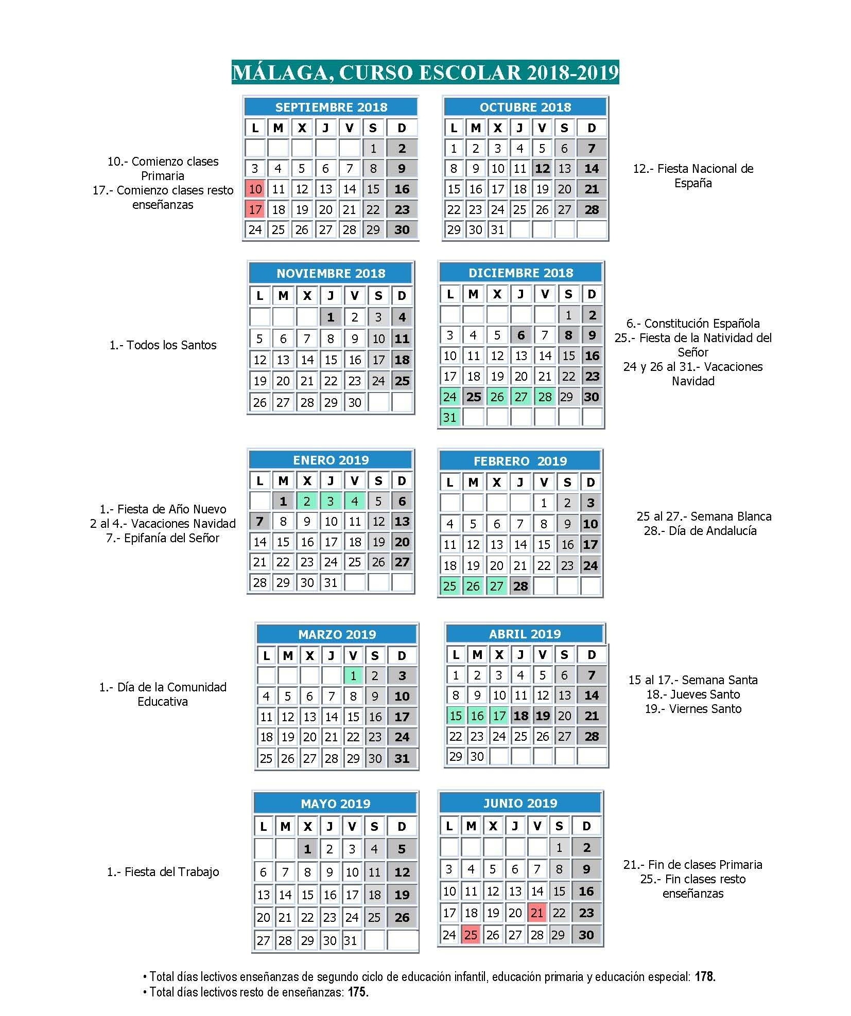 Calendario Escolar 2018/2019 – Ceip Ramón Lago