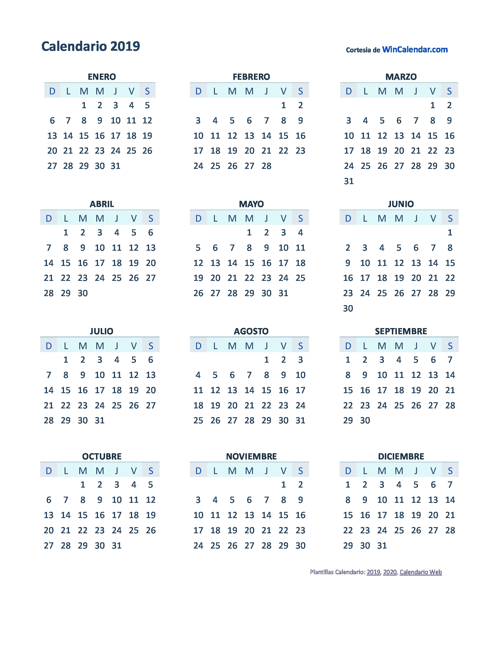 Calendario Juliano 2020 Para Imprimir - Calendario 2019