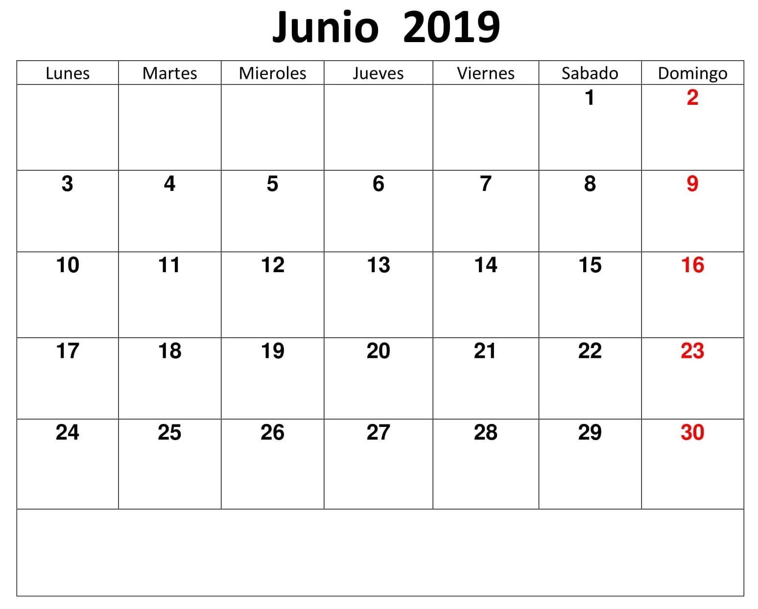 Calendario Junio Monthly 2019 Para Imprimir (With Images