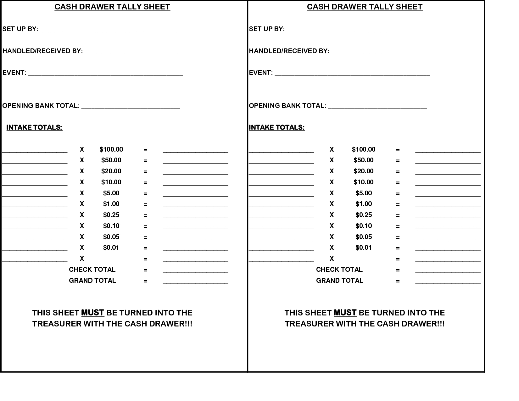 Cash Register Till Balance Shift Sheet In Out Template