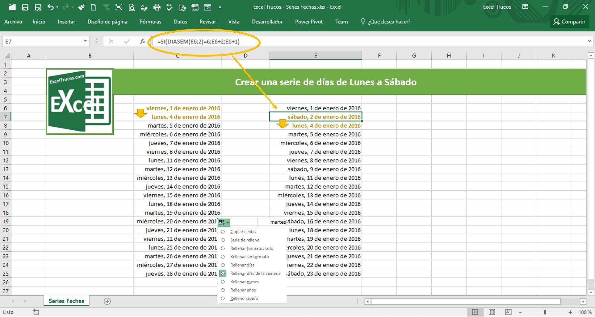 Crear Una Serie De Días De Lunes A Sábado | Excel Trucos