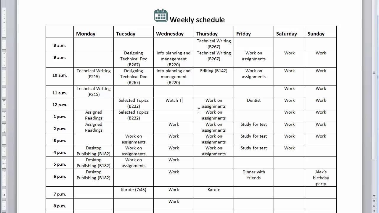 Creating A Weekly Schedule - Essential Study Skills