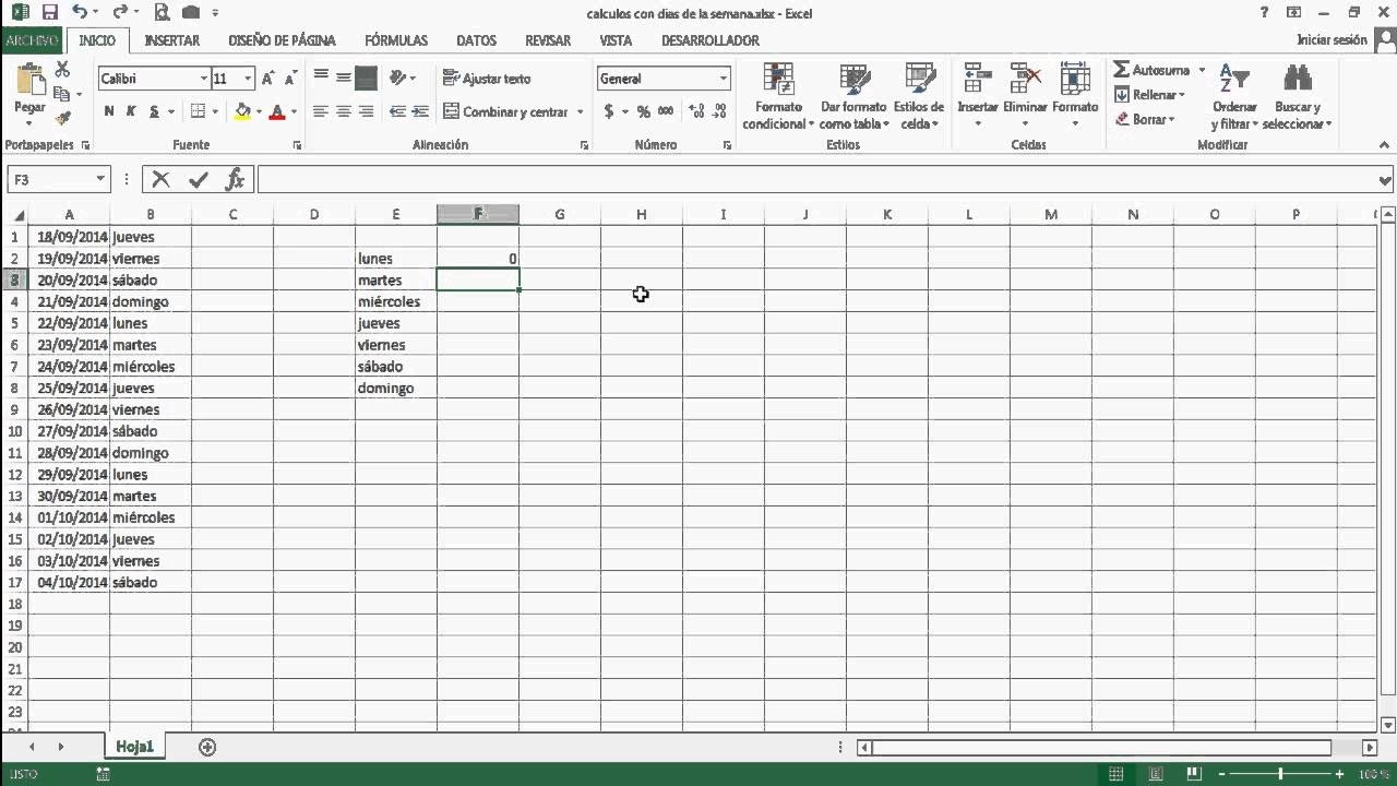 Curso De Excel Parte 6 - Calculos Con Dias De La Semana